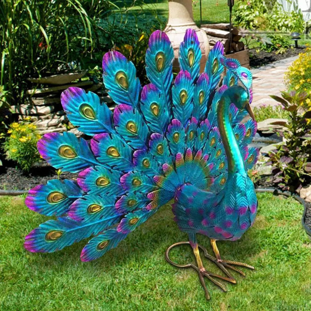Vibrant Peacock Statue | Sculpture | Handmade | Metal Garden Ornament