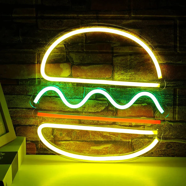 Hamburger | Large Neon Sign | USB | LED Neon Light | Wall Art | Indoor Light