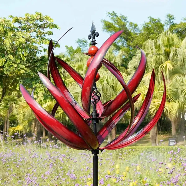 Lotus Flower | Wind Spinner | Metal | 3D | Kinetic Sculpture | Garden Decor