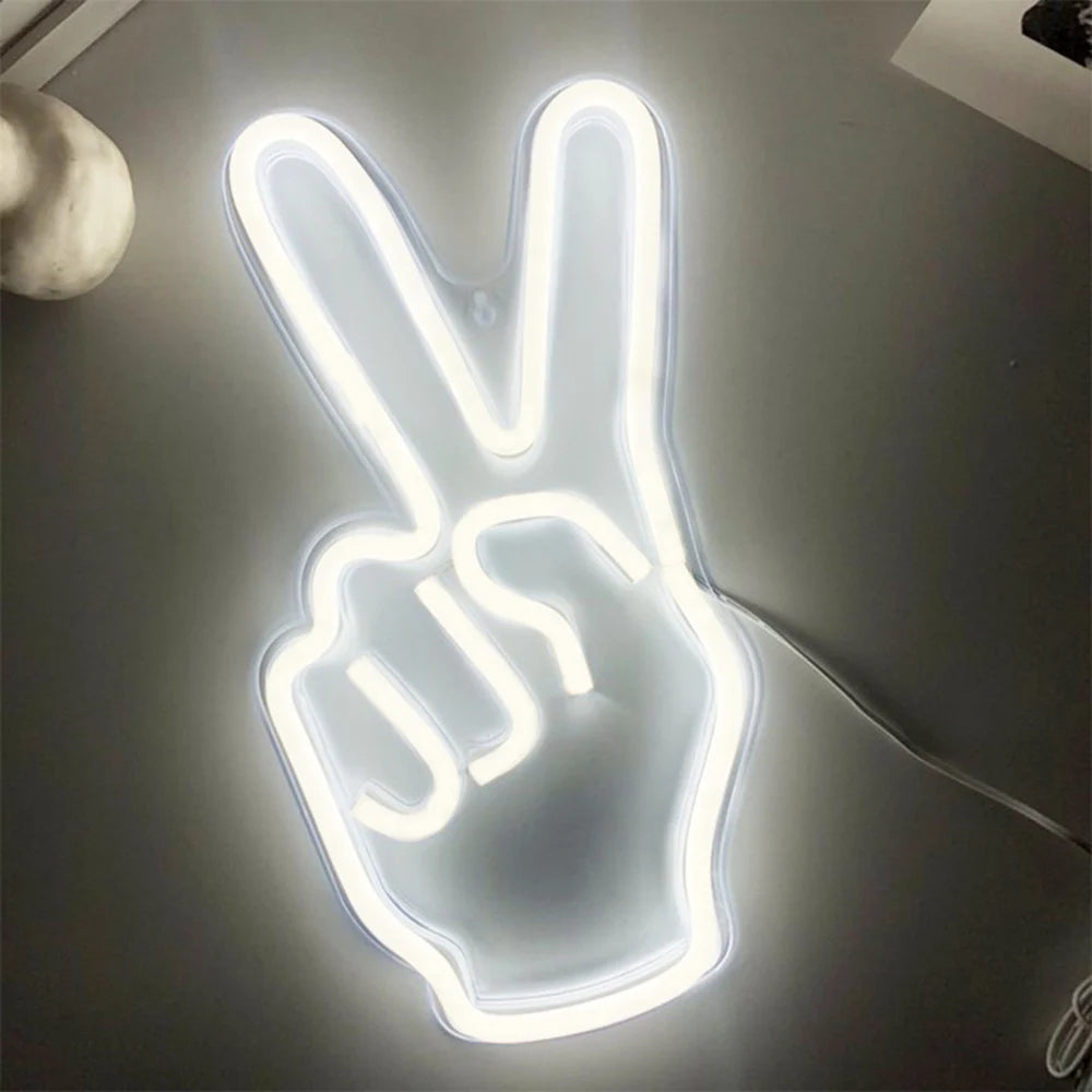 Peace Hand Gesture | Large Neon Sign | USB | LED Neon Light | Wall Art | Indoor Light